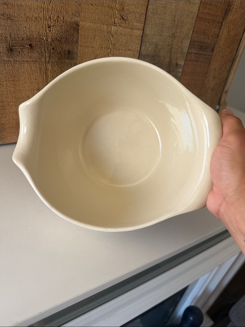 VTG McCoy Pottery Model 129~ 2 Quart Cream Batter Bowl Pink and Blue Stripe - Picture 3 of 7